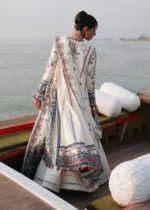 Hussain Rehar Unstitched Lawn Eid Edit-Yuki ivory embroidered 3 piece Pakistani lawn suit UK, back side