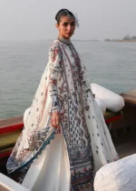Hussain Rehar Unstitched Lawn Eid Edit-Yuki ivory embroidered 3 piece Pakistani lawn suit UK, side look