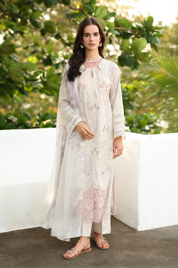 Iznik Embroidered Printed Lawn - SS 01 Pearl White 3-Piece Lawn Suit