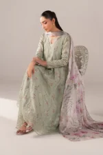 Iznik Embroidered Printed Lawn - SS 03 Mint Green 3-Piece Lawn Suit, front look in sitting position