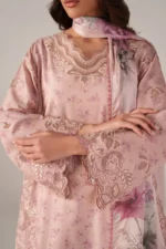 Iznik Embroidered Printed Lawn - SS 05 Tea Pink 3-Piece Unstitched Lawn Suit, shirt closeup