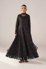 Iznik Embroidered Printed Lawn - SS 09 Black 3-Piece Unstitched Lawn Suit, full front