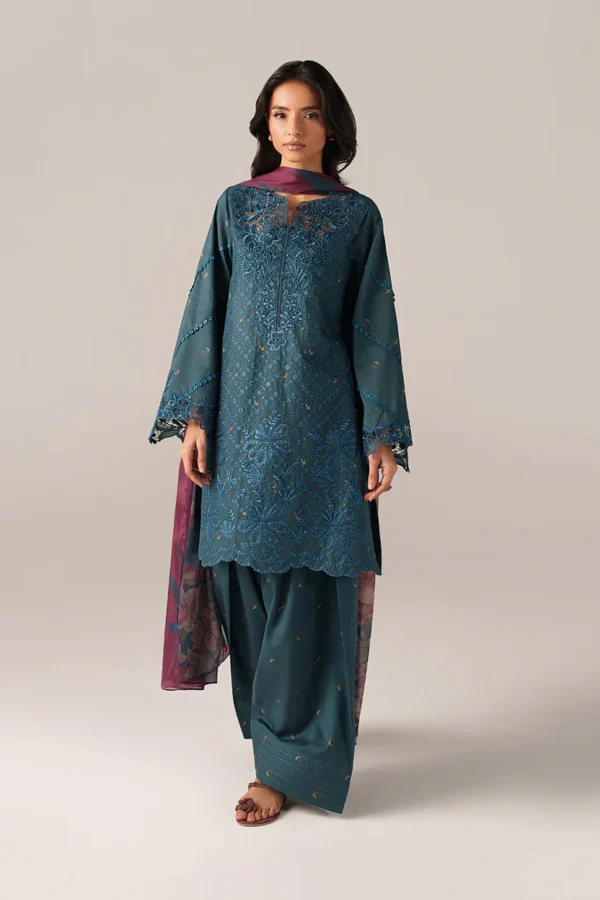 Iznik Embroidered Printed Lawn - SS 10 Teal Blue 3-Piece Lawn Suit