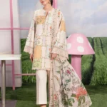 Maria B M Basics Spring Summer Unstitched Lawn-10a Off-White 3-piece embroidered & printed lawn suit UK