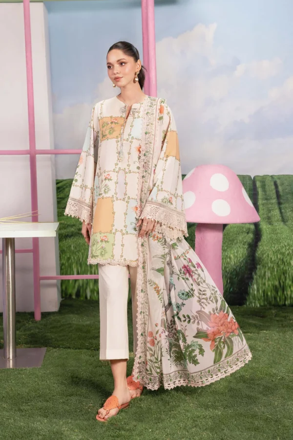 Maria B M Basics Spring Summer Unstitched Lawn-10a Off-White 3-piece embroidered & printed lawn suit UK