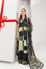 Maria B M Basics Spring Summer Unstitched Lawn-10b Black 3-piece embroidered & printed lawn suit UK