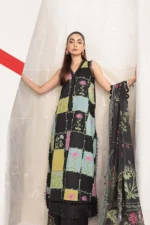 Maria B M Basics Spring Summer Unstitched Lawn-10b Black 3-piece embroidered & printed lawn suit UK, closeup