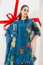 Maria B M Basics Spring Summer Unstitched Lawn-12a Navy Blue 3-piece embroidered & printed lawn suit UK, shirt closeup