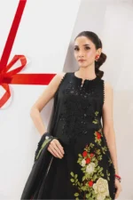 Maria B M Basics Spring Summer Unstitched Lawn-12b Black 3-piece embroidered & printed lawn suit UK, shirt closeup