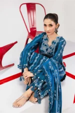 Maria B M Basics Spring Summer Unstitched Lawn 14b UK blue printed lawn suit with cambric trouser 3 piece, close look