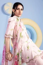 Maria B M Basics Spring Summer Unstitched Lawn-15a Pink 3-piece embroidered & printed lawn suit UK, side look