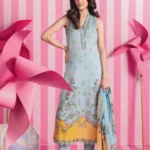Maria B M Basics Spring Summer Unstitched Lawn-1b Light Blue 3-piece embroidered & printed lawn suit UK