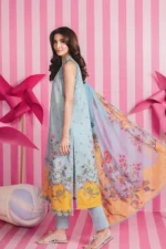 Maria B M Basics Spring Summer Unstitched Lawn-1b Light Blue 3-piece embroidered & printed lawn suit UK, side look