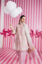 Maria B M Basics Spring Summer Unstitched Lawn-2a Blush Pink 3-piece embroidered & printed lawn suit UK, shirt close up