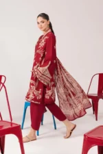 Maria B M Basics Spring Summer Unstitched Lawn-3a Red 3-piece embroidered & printed lawn suit UK, side look