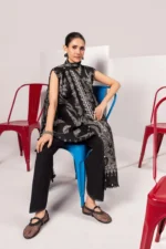 Maria B M Basics Spring Summer Unstitched Lawn-3b Black 3-piece embroidered & printed lawn suit UK, close look