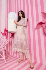 Maria B M Basics Spring Summer Unstitched Lawn-4b Light Pink 3-piece embroidered & printed lawn suit UK, side look