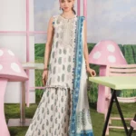 M Basics Spring Summer Unstitched Lawn-5a white printed lawn suit with cambric trouser 3 piece Maria B