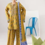 M Basics Spring Summer Unstitched Lawn-5b mustard printed lawn suit with cambric trouser 3 piece Maria B
