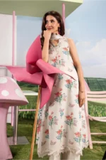 Maria B M Basics Spring Summer Unstitched Lawn-6a Off-White 3-piece embroidered & printed lawn suit UK, close look