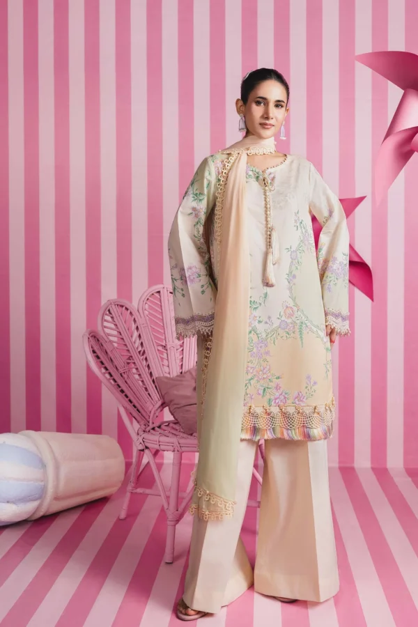 Maria B M Basics Spring Summer Unstitched Lawn-7a Off White 3-piece embroidered & printed lawn suit UK