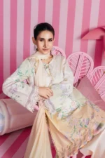 Maria B M Basics Spring Summer Unstitched Lawn-7a Off White 3-piece embroidered & printed lawn suit UK. closeup