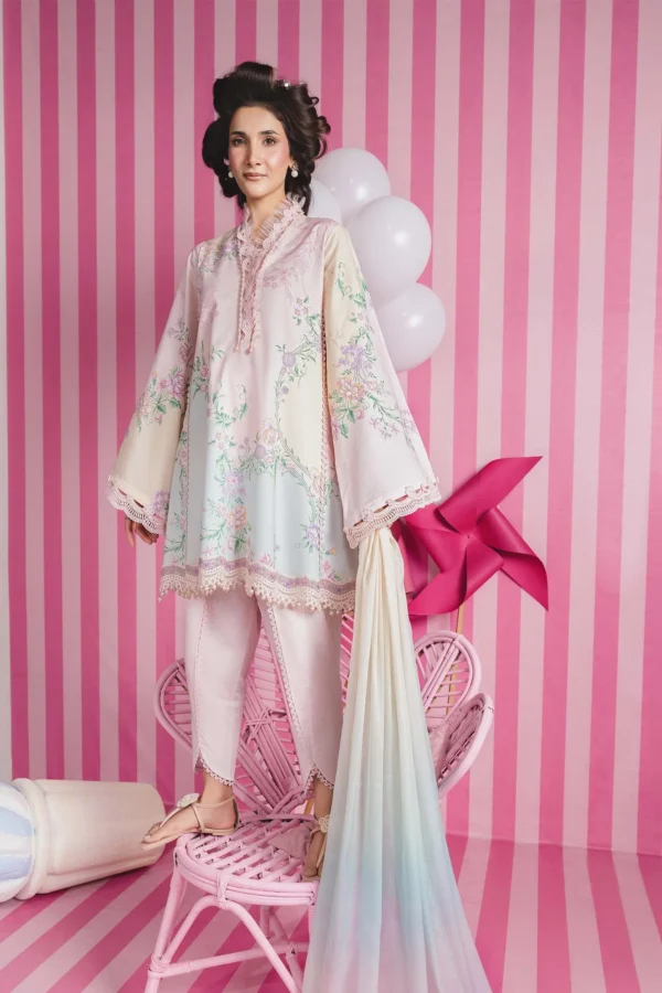 Maria B M Basics Spring Summer Unstitched Lawn-7b Baby Pink 3-piece embroidered & printed lawn suit UK