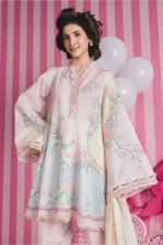 Maria B M Basics Spring Summer Unstitched Lawn-7b Baby Pink 3-piece embroidered & printed lawn suit UK, shirt closeup