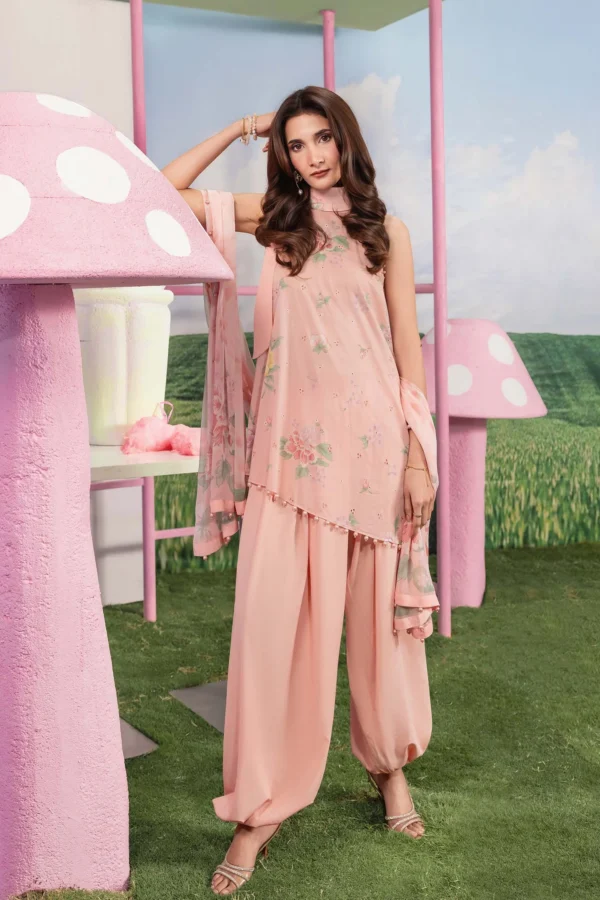 M Basics Spring Summer Unstitched Lawn-8a peach embroidered printed lawn suit Maria B 3 piece UK