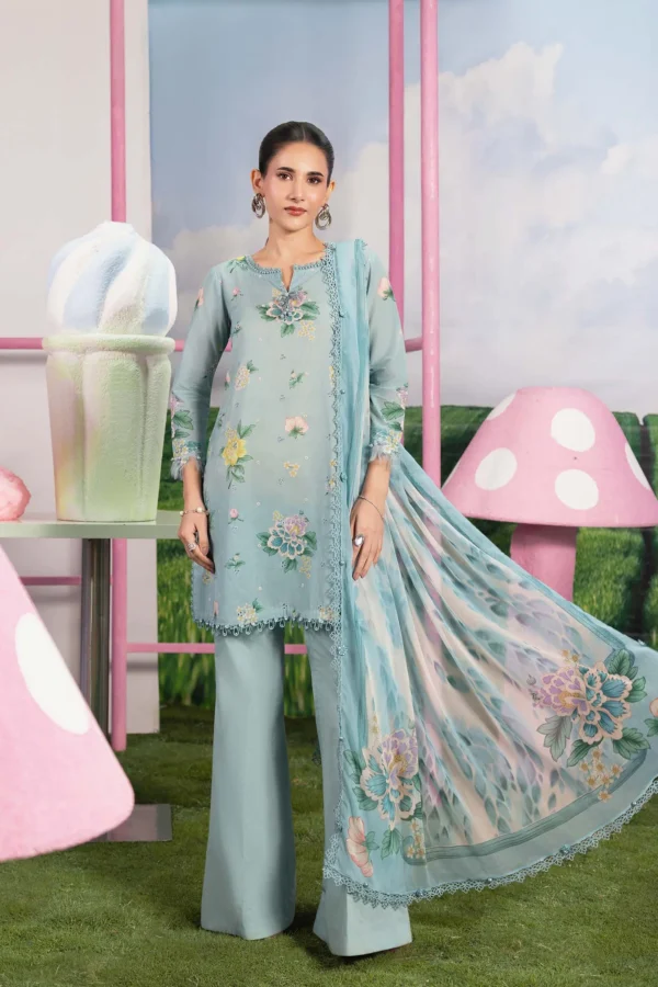 M Basics Spring Summer Unstitched Lawn-8b blue embroidered printed lawn suit Maria B 3 piece UK