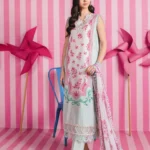 Maria B M Basics Spring Summer Unstitched Lawn-9a Off-White & Mint 3-piece embroidered & printed lawn suit UK