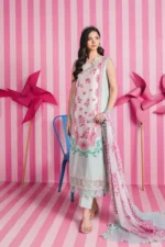Maria B M Basics Spring Summer Unstitched Lawn-9a Off-White & Mint 3-piece embroidered & printed lawn suit UK