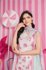 Maria B M Basics Spring Summer Unstitched Lawn-9a Off-White & Mint 3-piece embroidered & printed lawn suit UK, shirt closeup