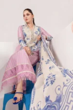Maria B M Basics Spring Summer Unstitched Lawn-9b Off-White & Pink 3-piece embroidered & printed lawn suit UK, close look