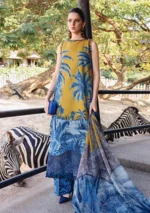 M.Prints Spring Summer Unstitched Lawn ’26-11A mustard printed lawn suit with chiffon dupatta