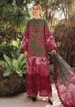 M.Prints Spring Summer Unstitched Lawn ’26-11B green printed lawn suit with chiffon dupatta