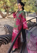 M.Prints Spring Summer Unstitched Lawn ’26-11B green printed lawn suit with chiffon dupatta, side look