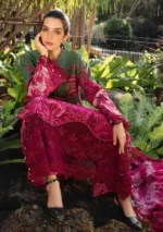M.Prints Spring Summer Unstitched Lawn ’26-11B green printed lawn suit with chiffon dupatta, shirt closeup