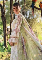 M.Prints Spring Summer Unstitched Lawn ’26-1B mint green embroidered printed lawn suit, side look