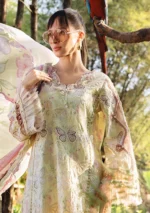 M.Prints Spring Summer Unstitched Lawn ’26-1B mint green embroidered printed lawn suit, shirt closeup