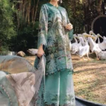 M.Prints Spring Summer Unstitched Lawn ’26-7A sea green embroidered lawn suit with chiffon dupatta