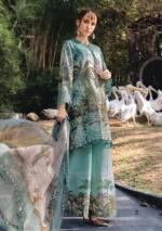 M.Prints Spring Summer Unstitched Lawn ’26-7A sea green embroidered lawn suit with chiffon dupatta