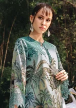 M.Prints Spring Summer Unstitched Lawn ’26-7A sea green embroidered lawn suit with chiffon dupatta, shirt closeup