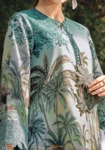 M.Prints Spring Summer Unstitched Lawn ’26-7A sea green embroidered lawn suit with chiffon dupatta, shirt print closeup