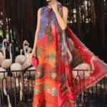 M.Prints Spring Summer Unstitched Lawn ’26-7B red embroidered lawn suit with chiffon dupatta