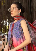 M.Prints Spring Summer Unstitched Lawn ’26-7B red embroidered lawn suit with chiffon dupatta, side look