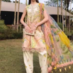 Maria.B M.Prints Spring Unstitched Summer Lawn ’26-8A lemon yellow embroidered lawn suit with chiffon dupatta