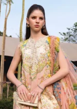 Maria.B M.Prints Spring Unstitched Summer Lawn ’26-8A lemon yellow embroidered lawn suit with chiffon dupatta, neck design