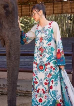 Maria B M.Prints Spring Summer Lawn ’26-12A off-white unstitched embroidered lawn suit with chiffon dupatta and plain dyed trouser, front