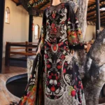 Maria B M.Prints Spring Summer Lawn ’26-12B black unstitched embroidered lawn suit with chiffon dupatta and plain dyed trouser